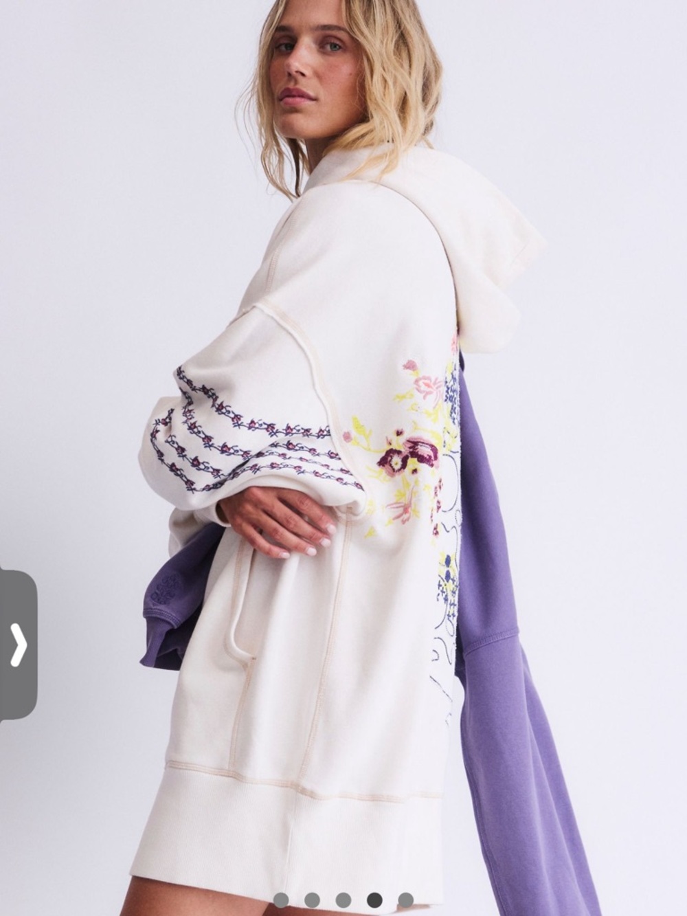 Free People  At My Best Embroidered Peach Embroidered Sleeve Hoodie - Women - Picture 8 of 9
